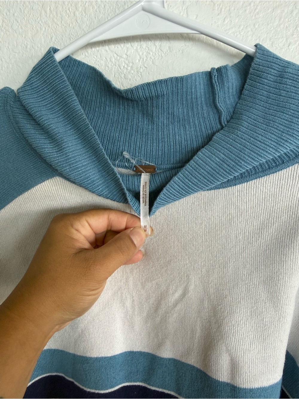 Free People Striped Crewneck Sweater in Navy, Light Blue & White - Picture 3 of 4